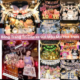Set Bóng Trang Trí Cốp Xe Hơi Sinh Nhật Kèm Đèn Led Hot Trenl Tặng Bơm và keo DF16