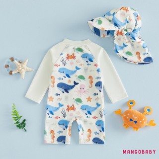 MG-Baby Bé Trai Đồ Bơi Dài Tay In Hình Động Vật Rash Guard Áo liền quần Có Mũ Đồ Bơi Mùa Hè
