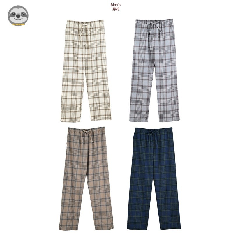 Quần pyjama kẻ sọc flannel phong cách Nhật Bản Muji, dành cho cả nam và nữ, làm từ vải cotton nguyên chất