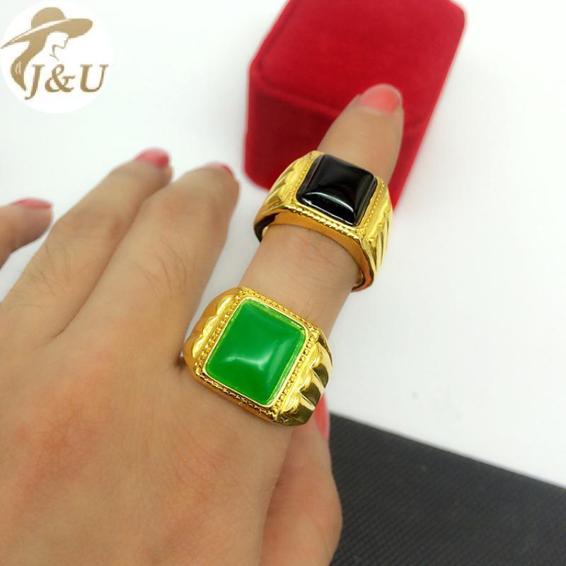 Nhẫn Nam Hình Bầu Dục Lớn Và Nhỏ, Mạ Vàng Với Đá Obsidian