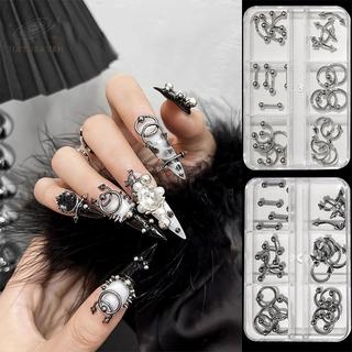 [hatheaven] 20 / 30 / 60 CÁI Hợp Kim Retro Vòng Tròn Móng Tay Nghệ Thuật Quyến Rũ 3D Phong Cách Punk Trắng Bộ Phận Móng Tay Trang Trí Móng Tay Phụ Kiện Đẹp