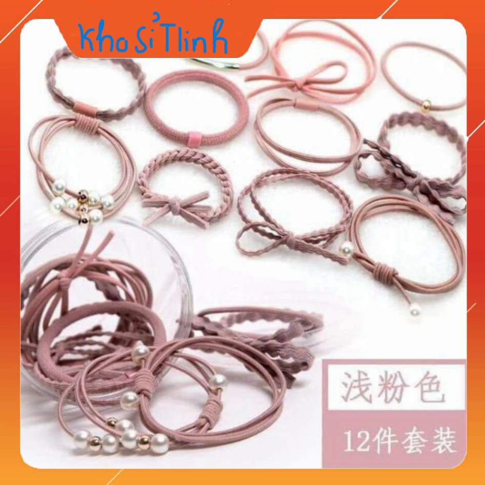 Hộp Dây Buộc Tóc 12 Chi Tiết Và 50 Chi Tiết Phong Cách Hàn Quốc Nhiều Màu [FREESHIP]