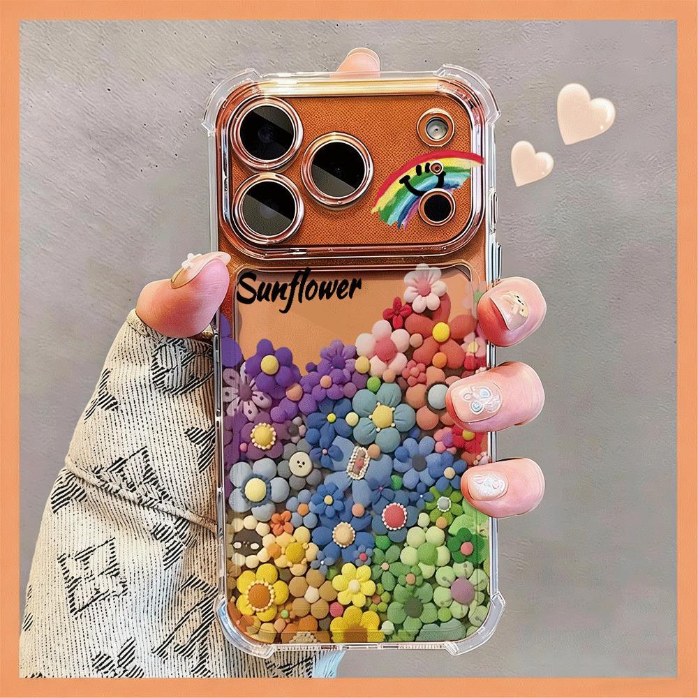 Cầu vồng biển hoa cho iPhone 17Promax trường hợp túi khí bốn góc 16promax trong suốt 15