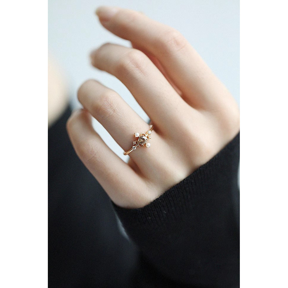 Thời trang khí chất niche dát zircon chéo đơn giản có thể điều chỉnh nhẫn nữ