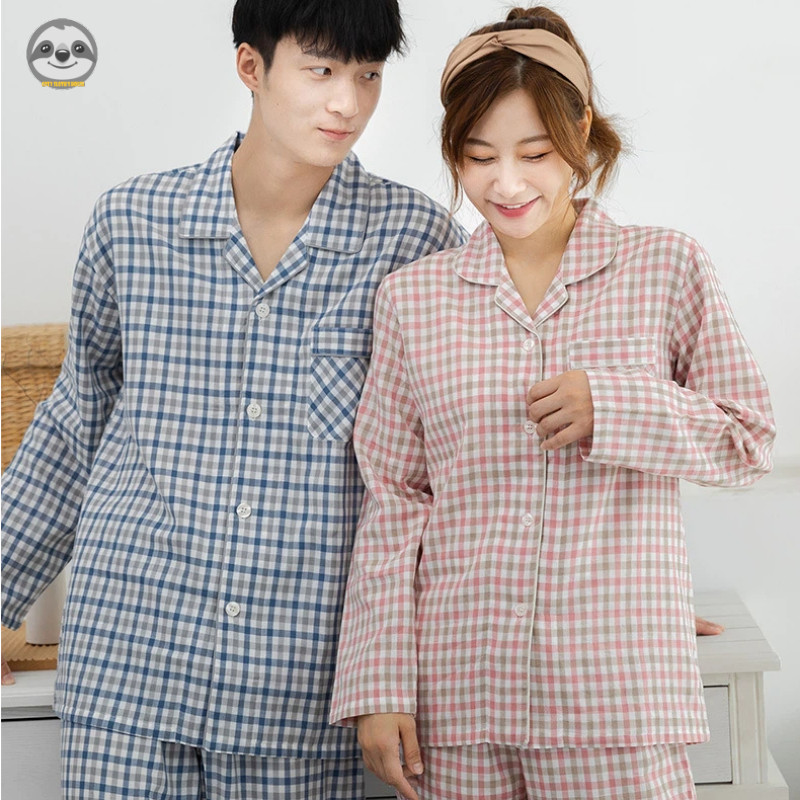 Bộ đồ dài tay kẻ sọc phong cách Nhật bản bằng cotton nguyên chất, áo hoodie hai lớp cho nam và nữ, thoải mái cả khi mặc trong nhà lẫn ra ngoài