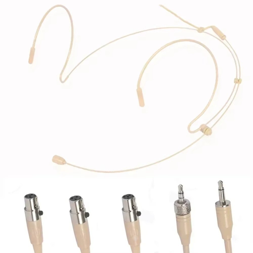 Mic tai nghe NOTE1, Micrô đeo đầu màu be không dây, Bộ khuếch đại móc tai đôi 3,5mm 3 chân di động Phụ kiện micrô loa bằng giọng nói