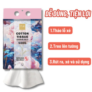 Khăn lau mặt khô đa năng 100% cotton dùng 1 lần, giấy lau mặt dạng rút Cotton Tissue 500g túi 170 tờKKhobuon51