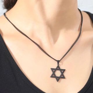 Vòng cổ thép không gỉ hình ngôi sao David sáu cánh, thiết kế cổ điển quyến rũ