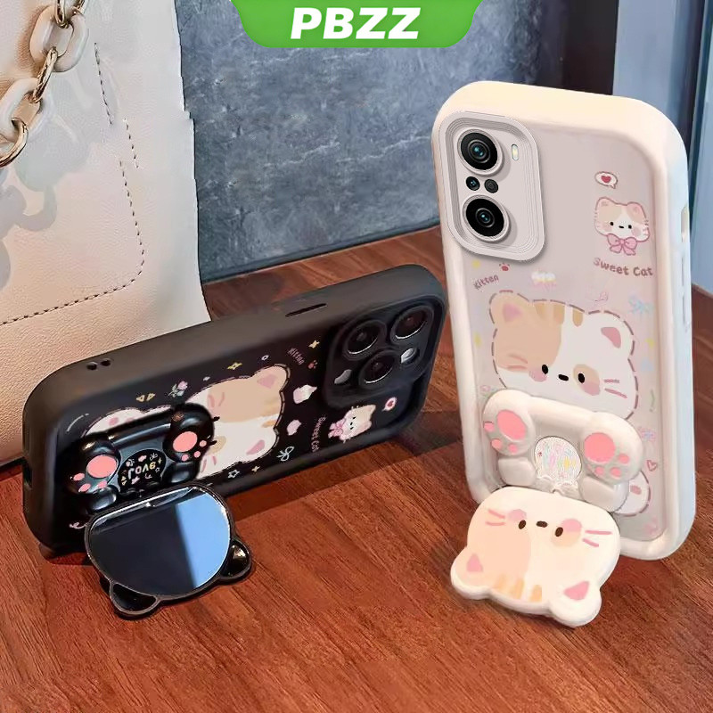 Ốp Lưng Cho xiaomi poco F3 Vỏ Điện Thoại Vỏ Mềm Silicon Chống Sốc Thiết Kế Mới Thẩm Mỹ Hoạt Hình Mèo Có Giá Đỡ Cho Gương JTMMZJ01
