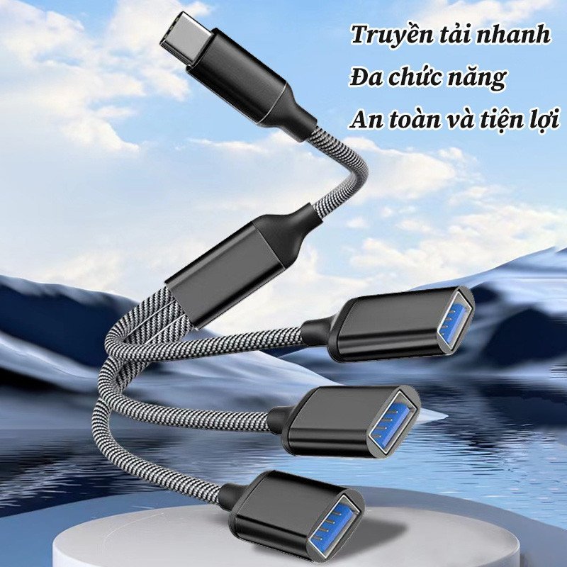 cáp chia cổng typec cho xe vinfast vf3 ra 2 3 cổng usb vỏ nhôm dây dù 5v 2a camera xe điện thoại