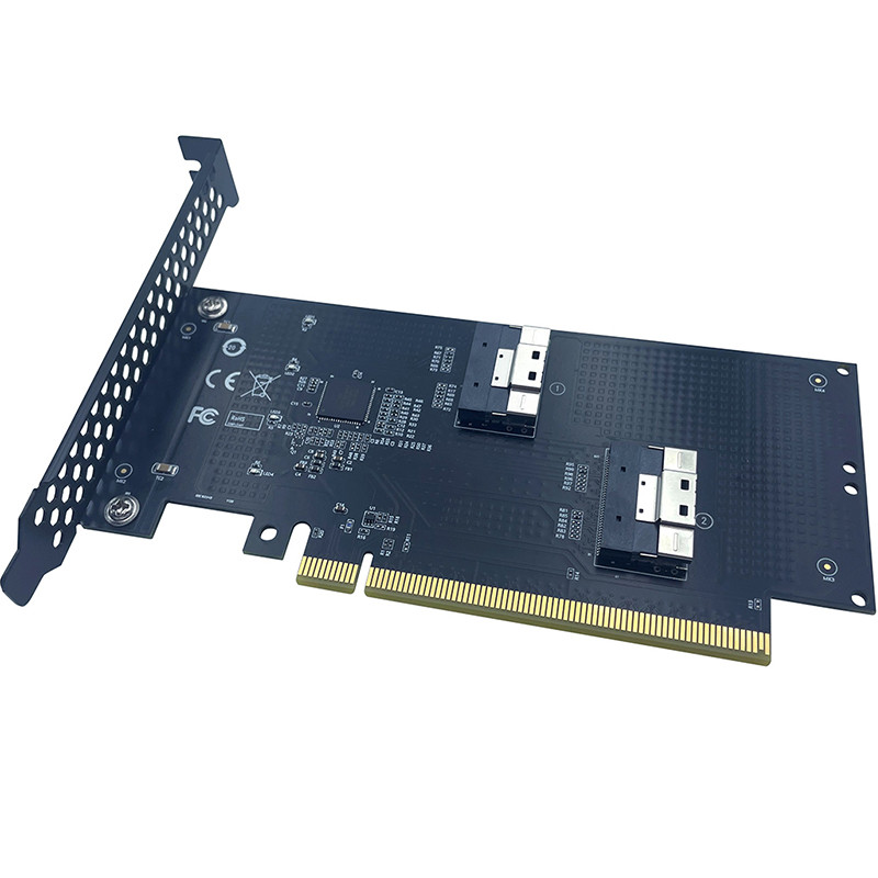 Cáp dữ liệu JMT SlimSAS SFF-8654 8i o 8i & SFF-8654 sang PCI-E 4.0 X16 Gen4 Thẻ chuyển đổi & Mặt sau Cổng hỗ trợ Chia tách