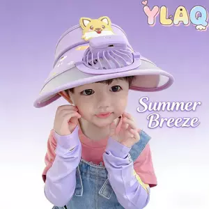 Quạt Trẻ Em Mũ Chống Nắng Thiết Kế Hoạt Hình Vành Rộng Chống Tia UV Mũ Làm Mát Du Lịch Đi Biển Ngoài Trời