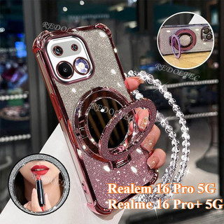 Ốp lưng Realme 16 Pro 16Pro + 5G Vỏ lấp lánh Gradient mới có gương trang điểm Giá đỡ từ tính Realme 16 Pro Plus 16 Pro + Bảo vệ ống kính có giá đỡ dây buộc Vỏ chống sốc