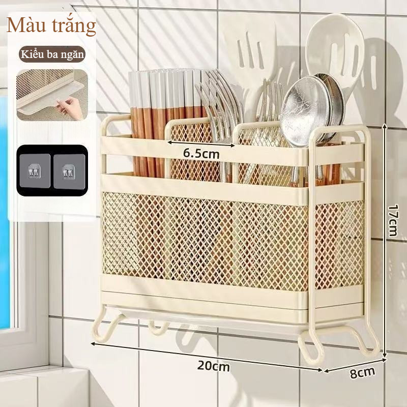 Hộp đựng đũa, giá để đũa thìa nhà bếp, thép carbon, 2/3 ngăn, thoát nước, chống nấm mốc, treo tường/đặt bàn