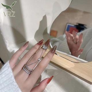 VRZ Nhẫn Đôi Nữ Phong Cách Punk Dây Xích, Trang Sức Thời Trang Hip-Hop Hot