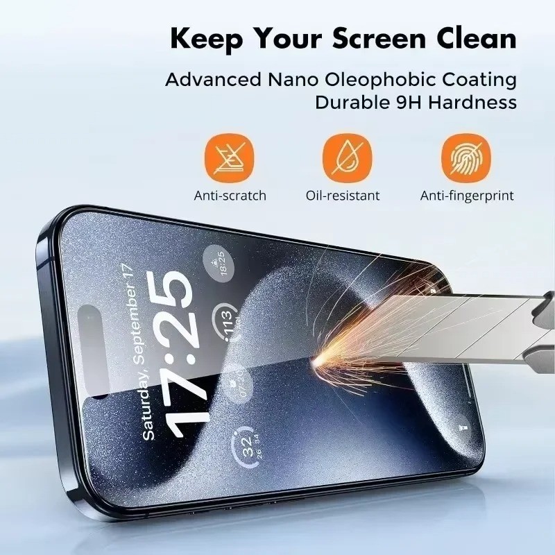 Bảo Vệ Màn Hình Cho iPhone 17 16 16e 15 Plus Pro Max HD Kính Cường Lực Trong Suốt Điện Thoại Mặt Trước + Mặt Sau Bảo Vệ Cho iPhone 14 13 12 Pro Max Plus Phim Thủy Tinh Mini