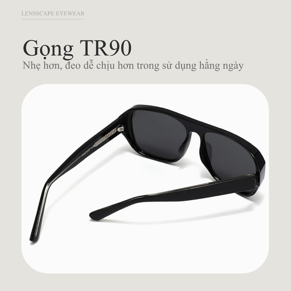 LENSSCAPE-Kính mát phân cực dáng vuông bản lớn UV400 phong cách retro thời trang