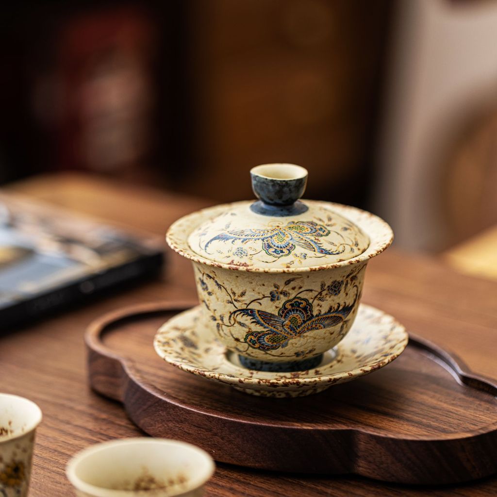 Bộ trà cao cấp cổ điển Trung Quốc Flint Red Sancai Tea Bowl Kung Fu Tea Set