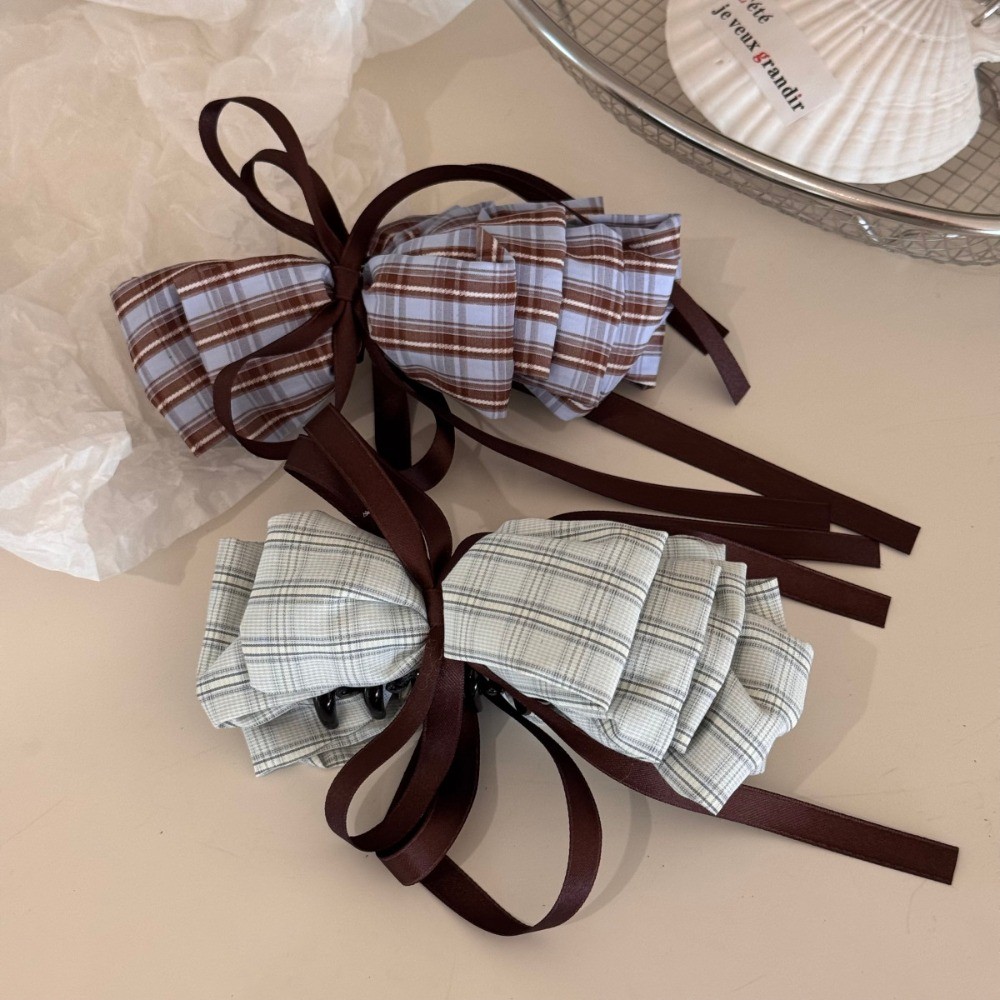 Kẹp tóc họa tiết Preppy nhiều lớp nơ chuối - Thích hợp làm đuôi ngựa và nửa tie tóc