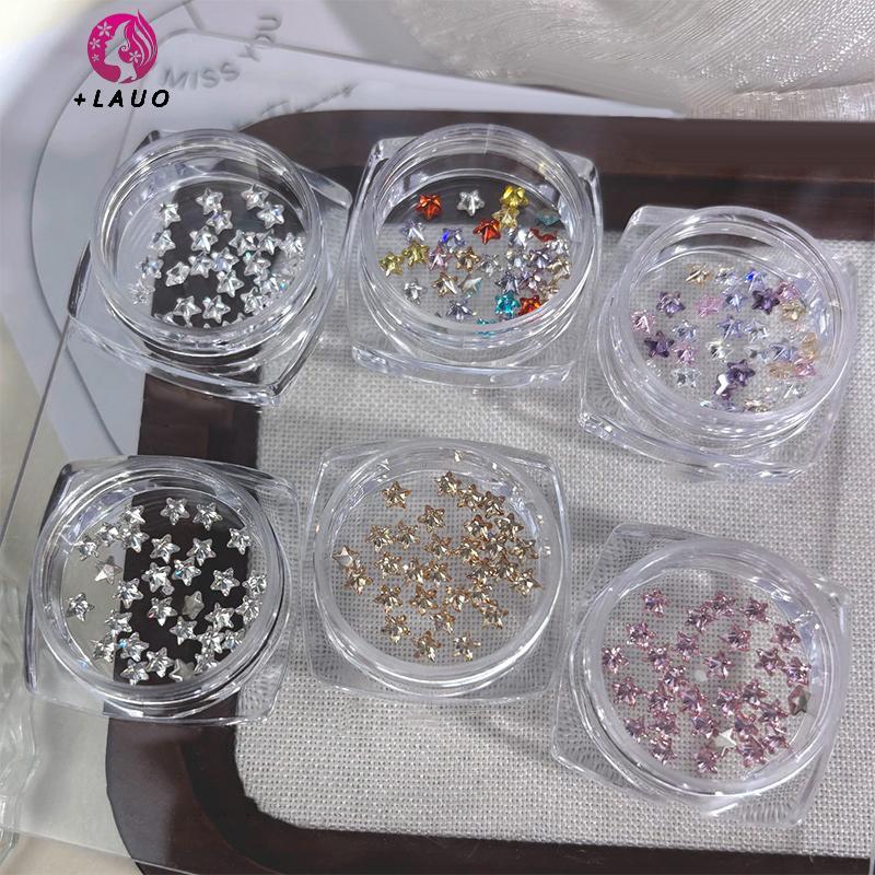 Springevenstar 1 Hộp 30 Chiếc Lấp Lánh Pentagram Zircon Móng Tay Quyến Rũ Dễ Thương Tối Giản Flatba Kim Cương Giả 3 Mm Nhiều Màu Ngôi Sao Mini Đá Quý Móng Tay Nghệ Thuật Trang Trí Cho DIY Phần Móng Tay Springeve