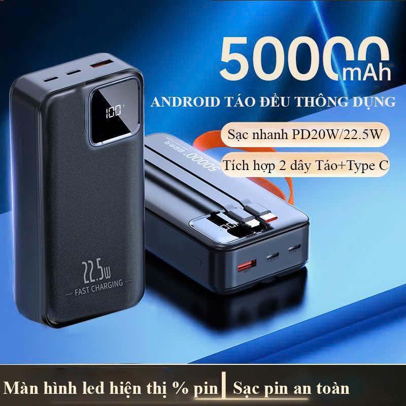 Sạc Dự Phòng 50000mAh Sạc Nhanh 22,5W - Có Đèn Led, Tích Hợp Dây Sạc Hỗ Trợ Sạc Nhiều Thiết Bị
