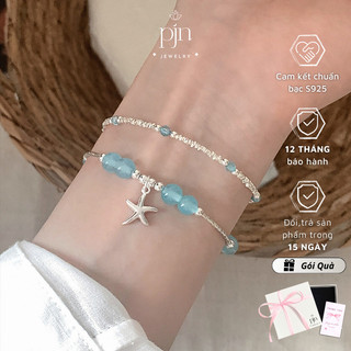 Lắc Tay Bạc S925 Đính Đá Xanh Dương Charm Sao Biển Dễ Thương Cho Mùa Hè