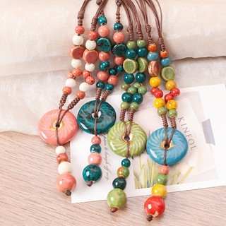 1 chiếc vòng cổ cổ cổ điển Bohemian dệt tay mặt dây chuyền trang sức gốm sứ