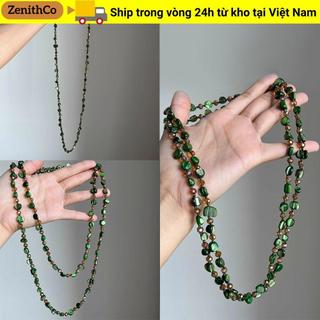 Vòng cổ dài Zenithco hai lớp, có vỏ đính cườm nhiều màu, phong cách thời trang nữ