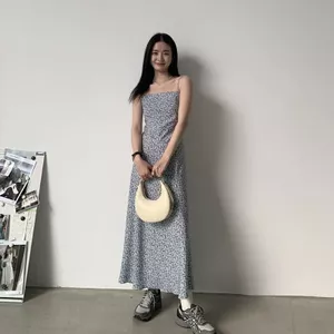 Đầm hoa nhỏ cổ điển dành cho nữ Xuân Hè Eo hẹp Thiết kế dáng ôm hơn Váy dài voan kiểu Pháp