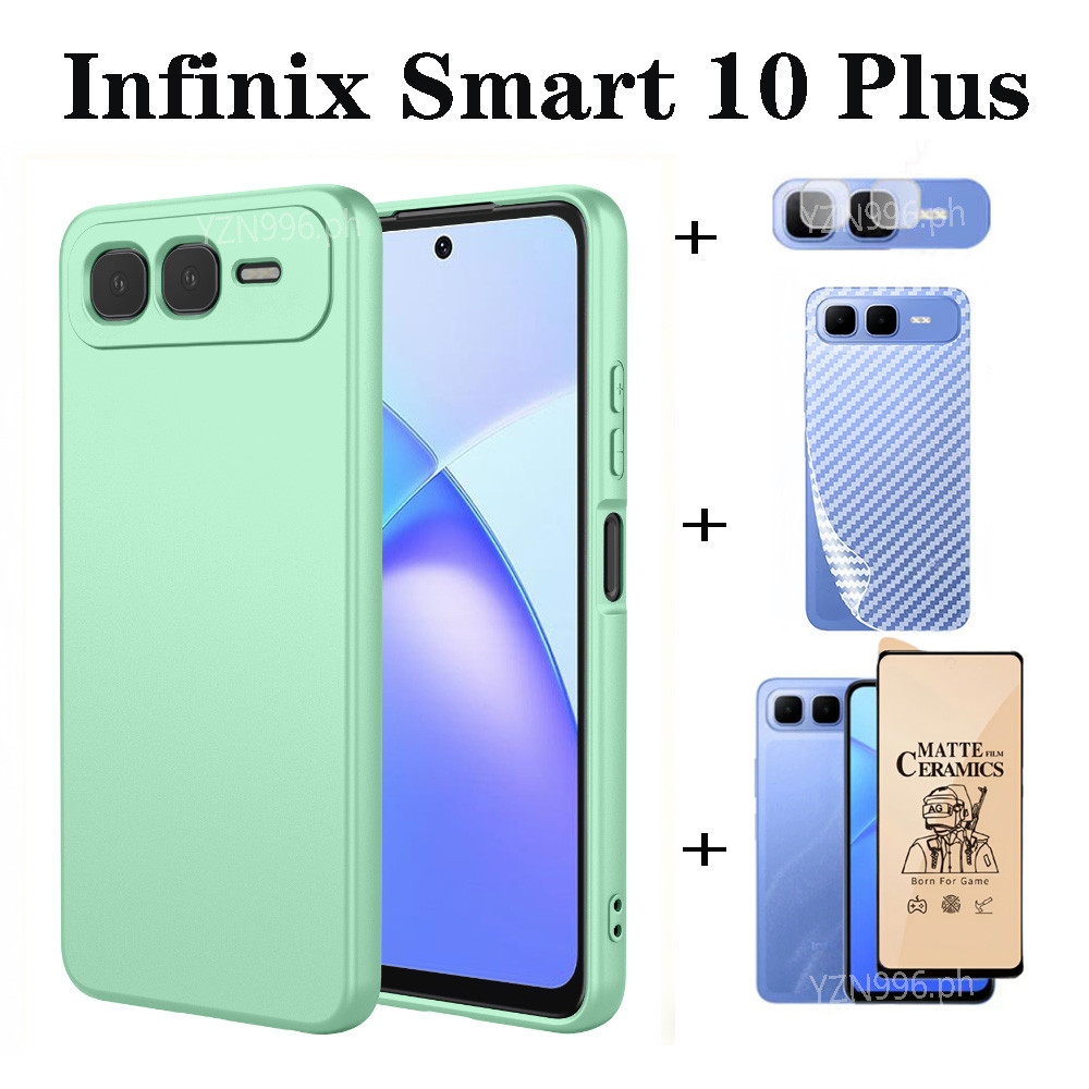 4in1 Dành Cho Infinix Smart 10 Plus Ốp Điện Thoại Thông Minh 10 10HD 9 8 Ốp Điện Thoại Silicon Mềm + Màng Bảo Vệ Gốm + Phim Ống Kính + Ốp Lưng