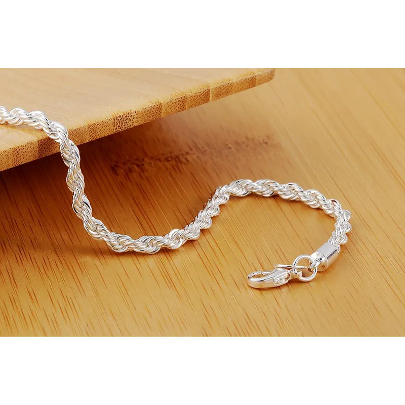 Vòng tay bạc 925 dây xoắn 4mm, thiết kế tinh tế cho cả nam và nữ