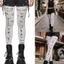 GODD Nữ Nhật Bản Gothic Grunge Trắng Quần Tất Thẩm Mỹ Whimsical Dễ Thương In Hình Opaque Quần Legging Hosi