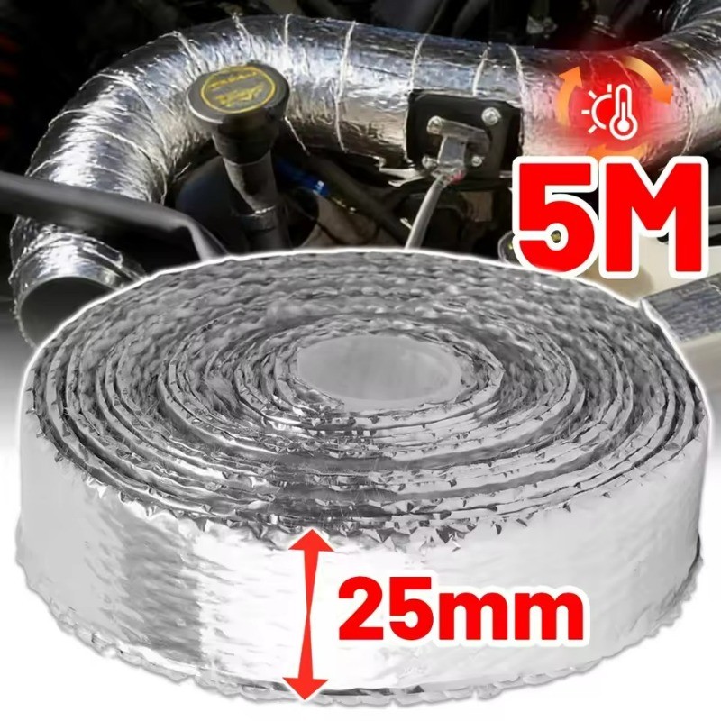 5 / 10M Ống Xả Bọc Nhiệt Nhôm Lá Sợi Thủy Tinh Cách Nhiệt Băng 2000F Bảo Vệ Nhiệt Độ Cao Cho Ô Tô Xe Máy Đầu Ống