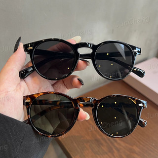 Retro Tròn Nhỏ Khung Kính Mát Nam Nữ Fashiona Da Báo In Khung Kính Mắt