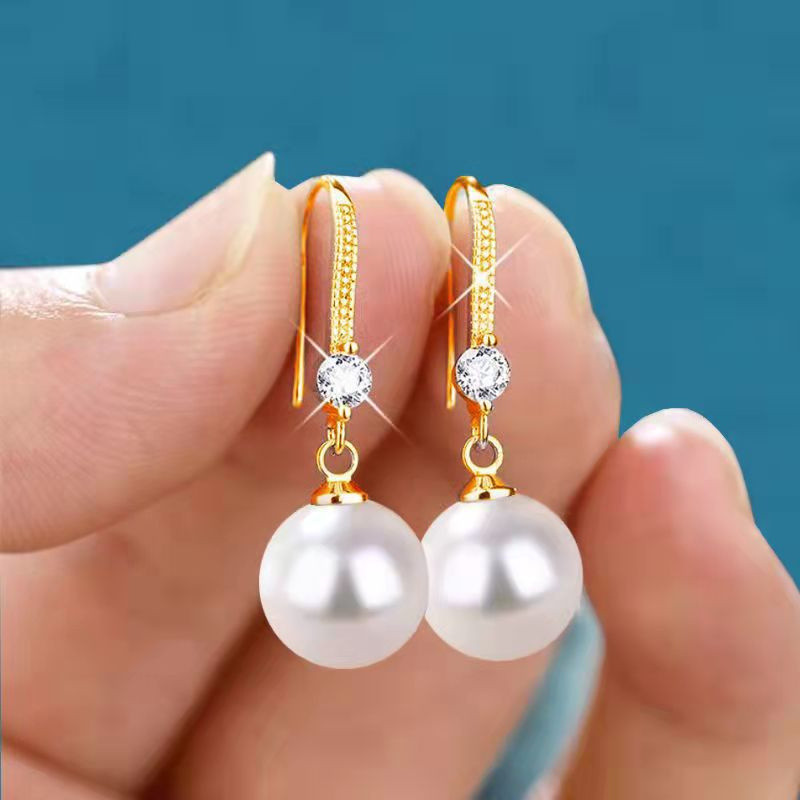 Mặt dây chuyền và bông tai ngọc trai hình bầu dục, thiết kế thời trang dành cho nữ