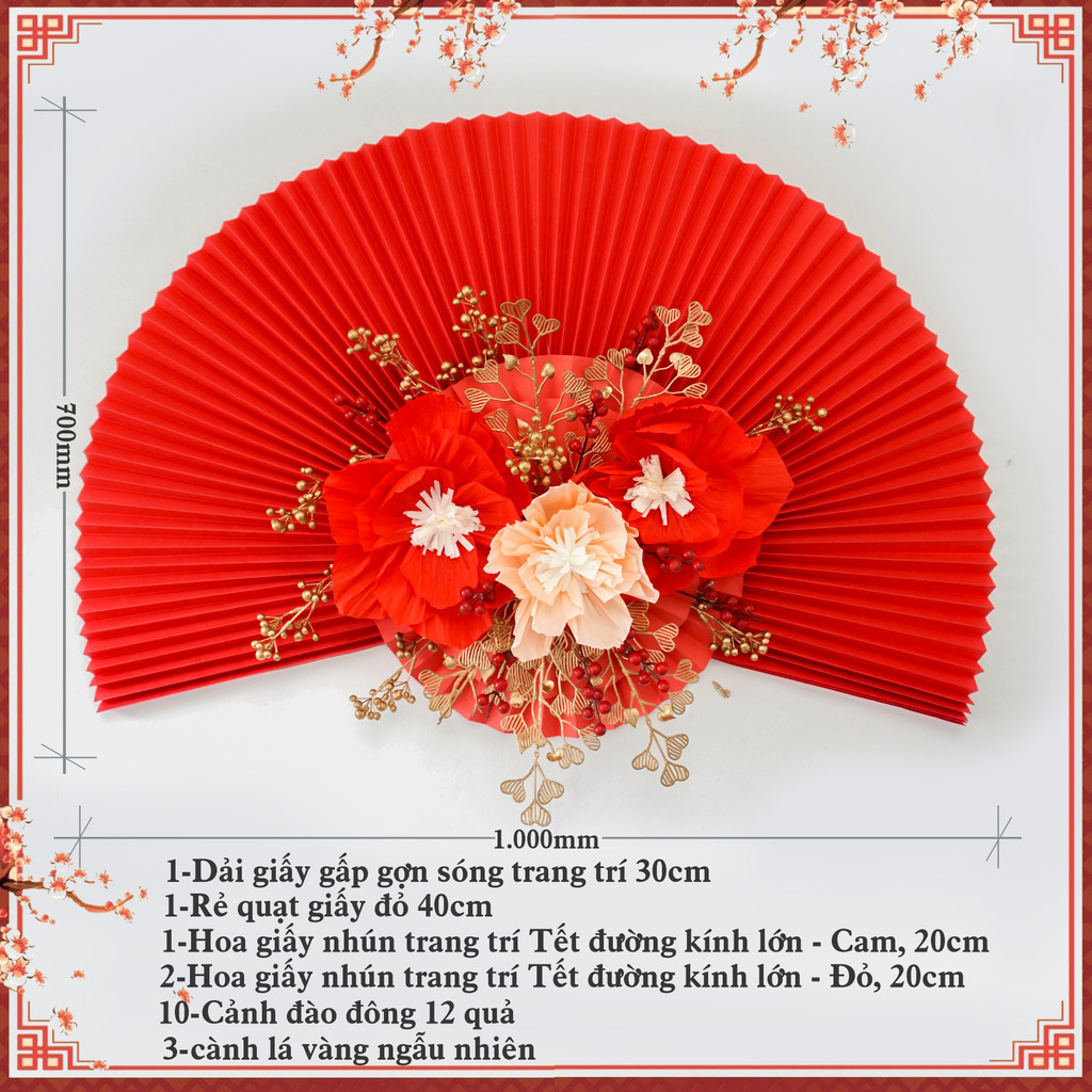 [COMBO] Quạt Giấy Đỏ Trang Trí Tết Dán Tường May Mắn
