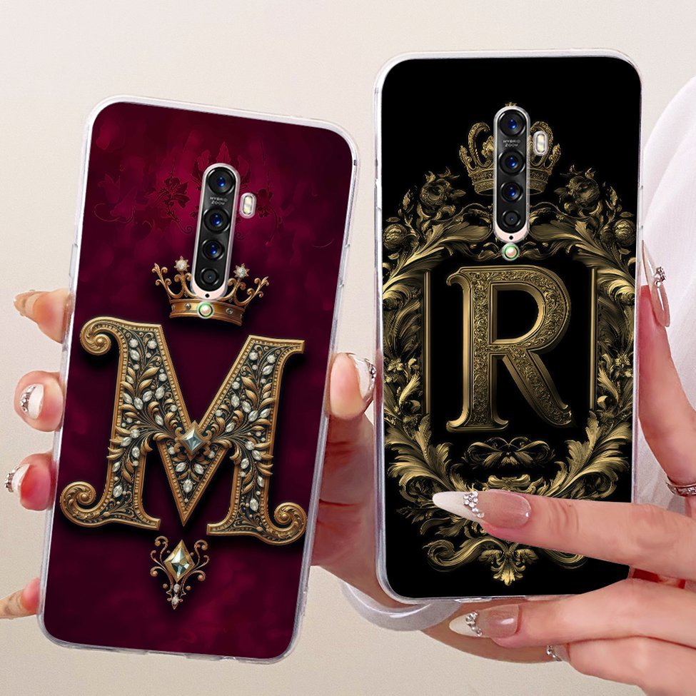 Ốp lưng Oppo Reno2 CPH2577 Trong suốt sang trọng Vương miện A-Z Chữ cái 2D Họa tiết phẳng Vỏ điện thoại mềm Oppo Reno 2