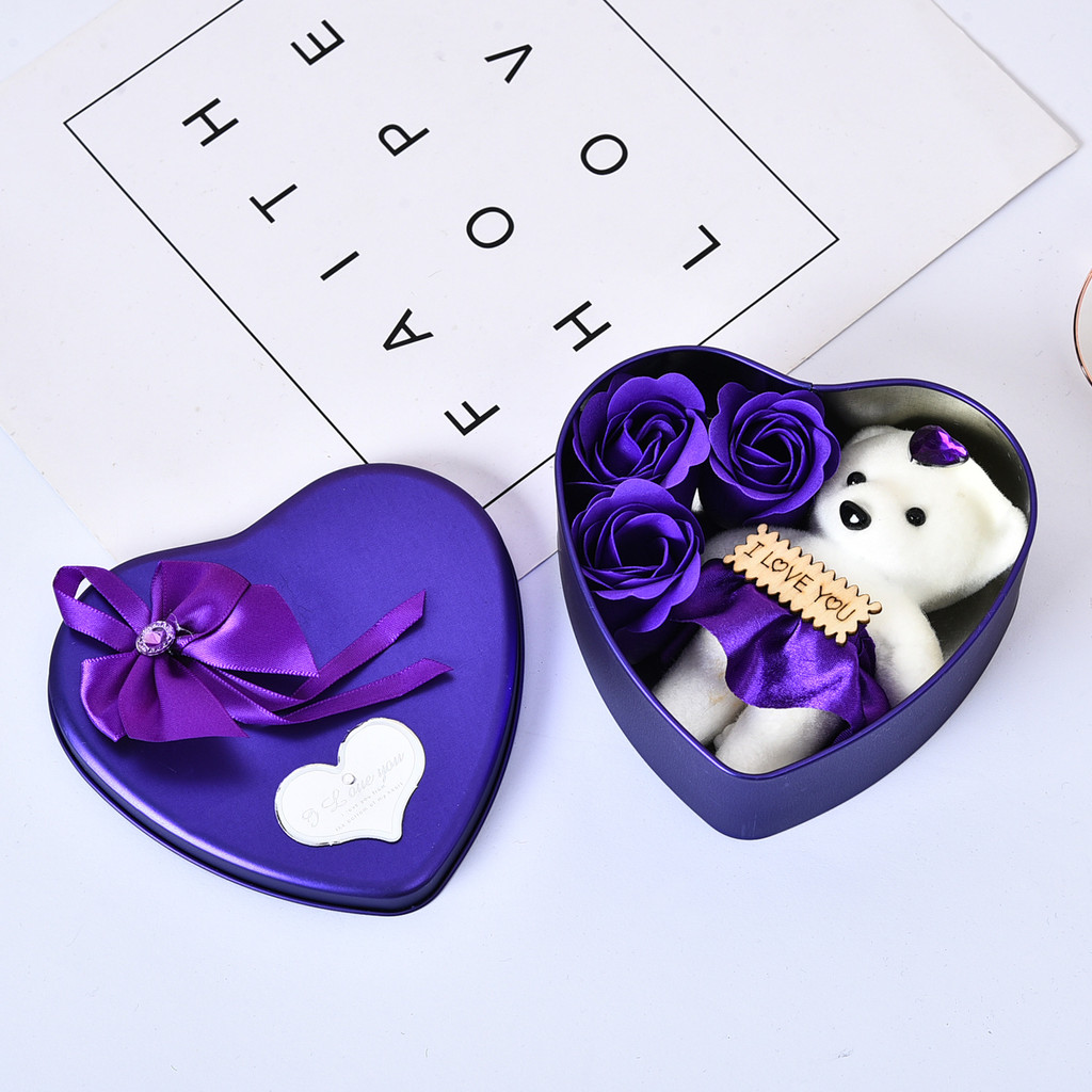 Hoa xà phòng hộp sắt hình trái tim - Bó hoa hồng vĩnh cửu cho đám cưới Valentine