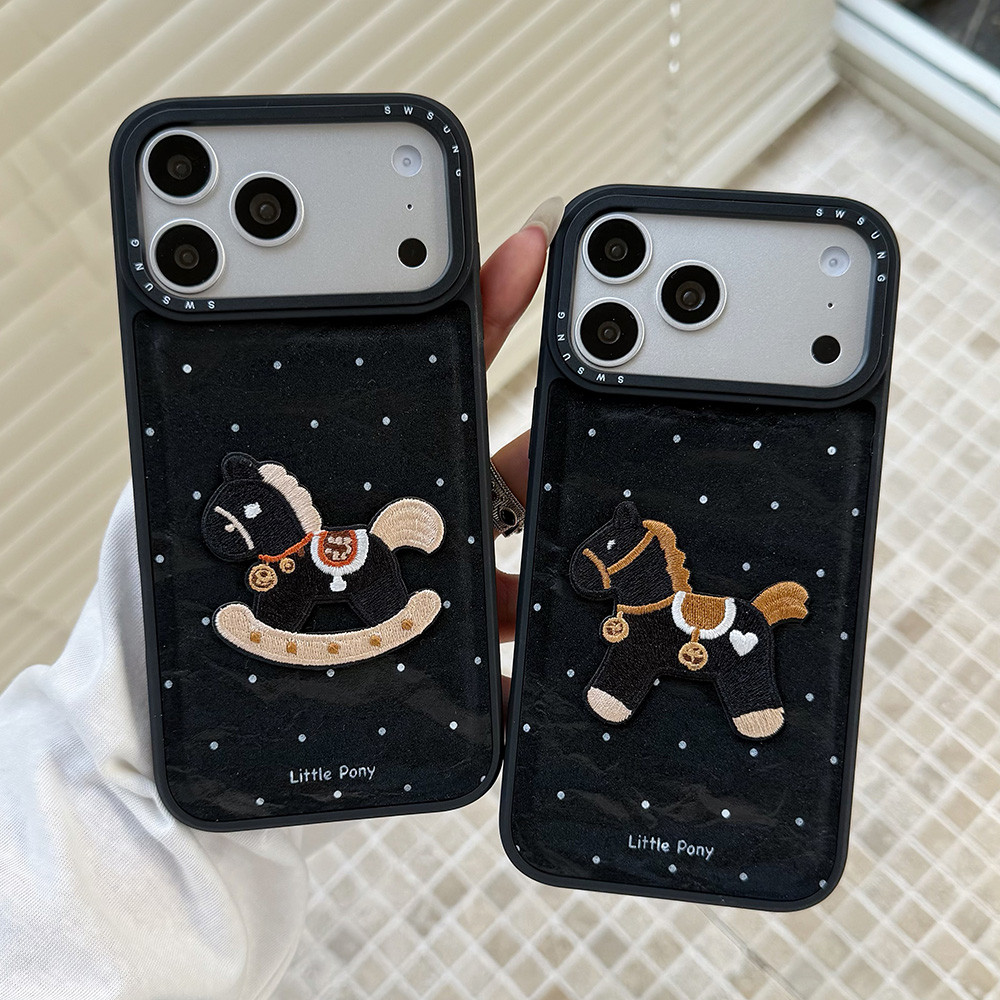 Ốp Điện Thoại Nhung Cao Cấp Thêu Ngựa 3D Cho iPhone 17 Pro Max 16 15 14 13 Vỏ Bảo Vệ Chống Sốc