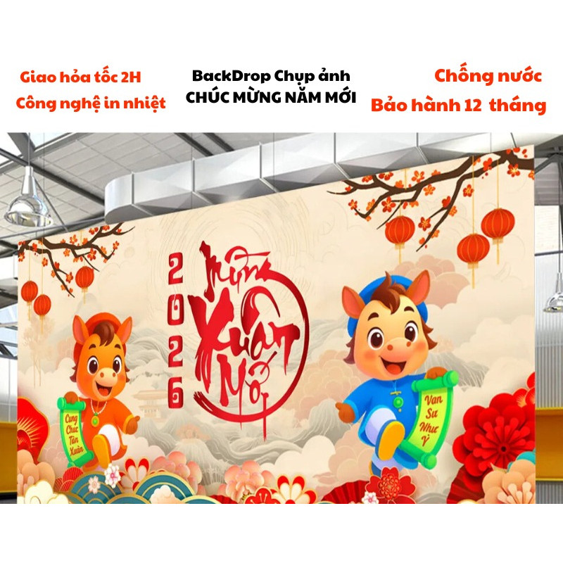 Phông nền chụp ảnh Gala Diner Tết cỡ lớn có nhiều size, in bạt theo yêu cầu