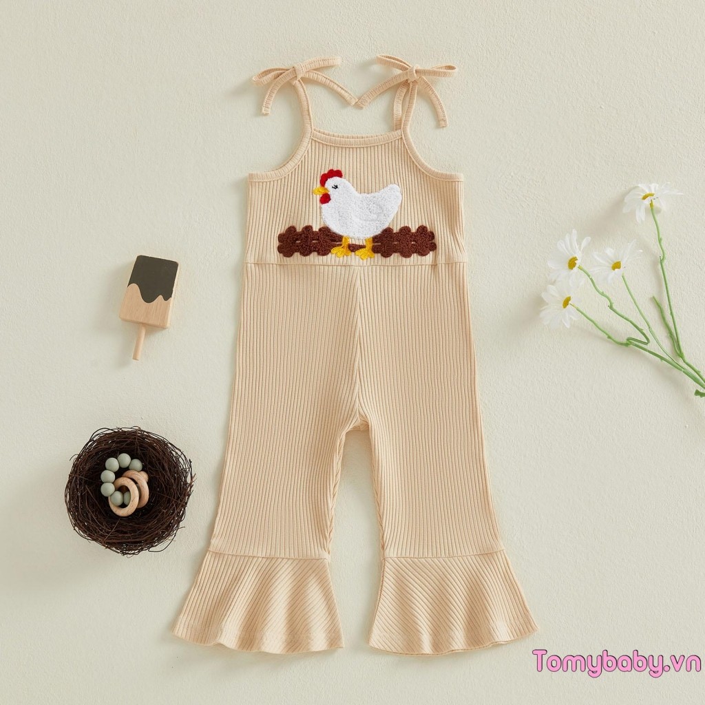 Trẻ Em Bé Gái Áo liền quần Không Tay Dây Đeo Vai Trang Trại Động Vật Thêu Romper