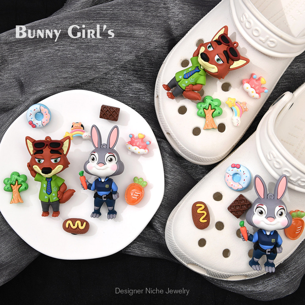Phụ kiện khóa giày Crocs tự tháo rời hình hoạt hình Judy & Nick dễ thương, phù hợp cho giày lỗ, phụ kiện DIY ba chiều