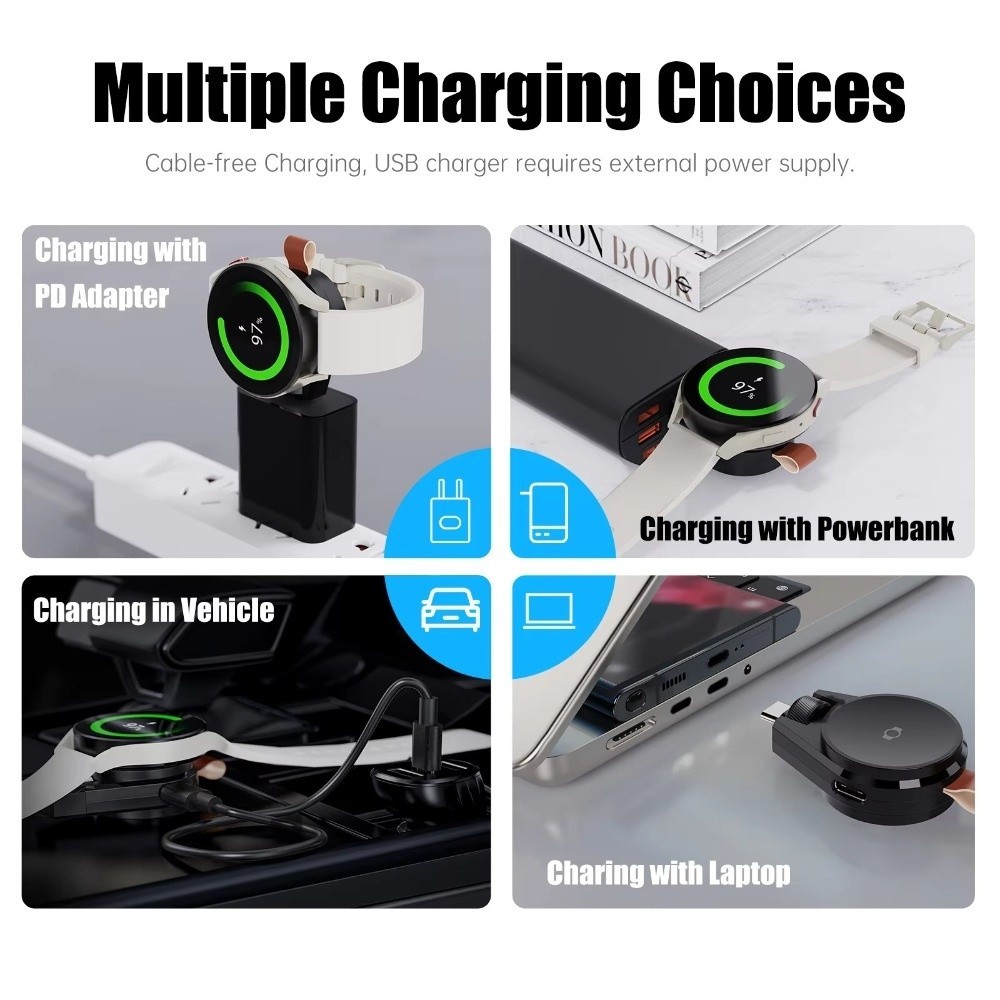 Bộ sạc không dây từ tính BRABRAAA, Bộ sạc đế di động loại C kép, Đế sạc USB nhanh thay thế cho Galaxy Watch Ultra / 7 6 / 5 / / 4 / 3 / Active2