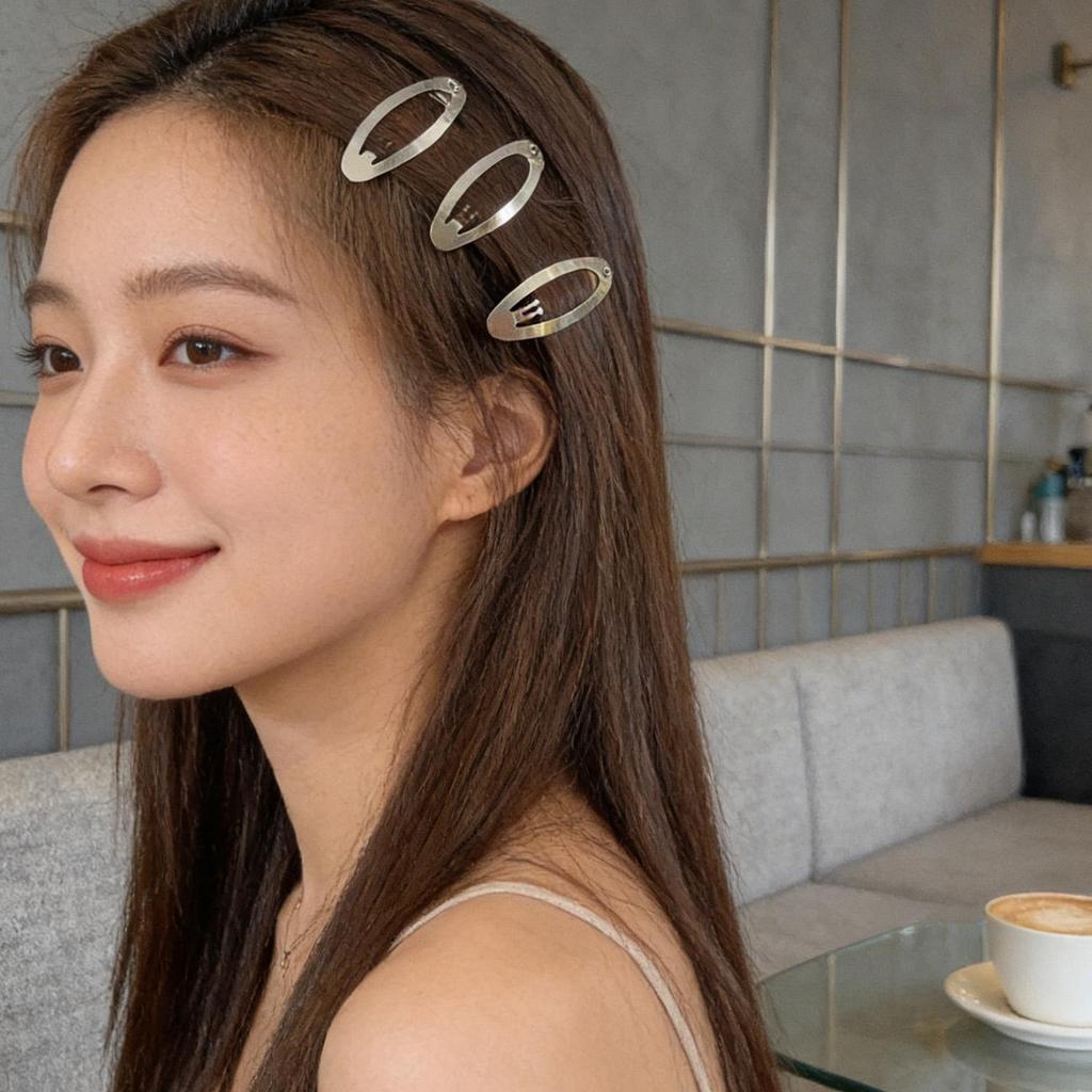 Kẹp Tóc Hình Bầu Dục Kim Loại Bạc - Bộ 20/30 Chiếc, Chất Lượng Cao, Đẹp Bền