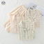 Bộ đồ ngủ dài tay sọc hoa nguyên chất dành cho nữ / Quần dài tay phong cách rừng có ve áo Cardigan Bộ đồ ngủ / Mùa xuân thu có thể mặc bên ngoài Bộ đồ Loungewear / Cotton nguyên chất thấm mồ hôi thoáng khí
