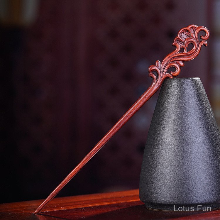 Lá Nhỏ Gỗ Đàn Hương Đỏ Khắc Gỗ Đào Hoa Kẹp Tóc Nữ Cổ Điển Mới Phong Cách Trung Quốc Tóc Cuộn Tất Cả Trận Đấu Hanfu Phụ Kiện Tóc Dài Khóa Đầu