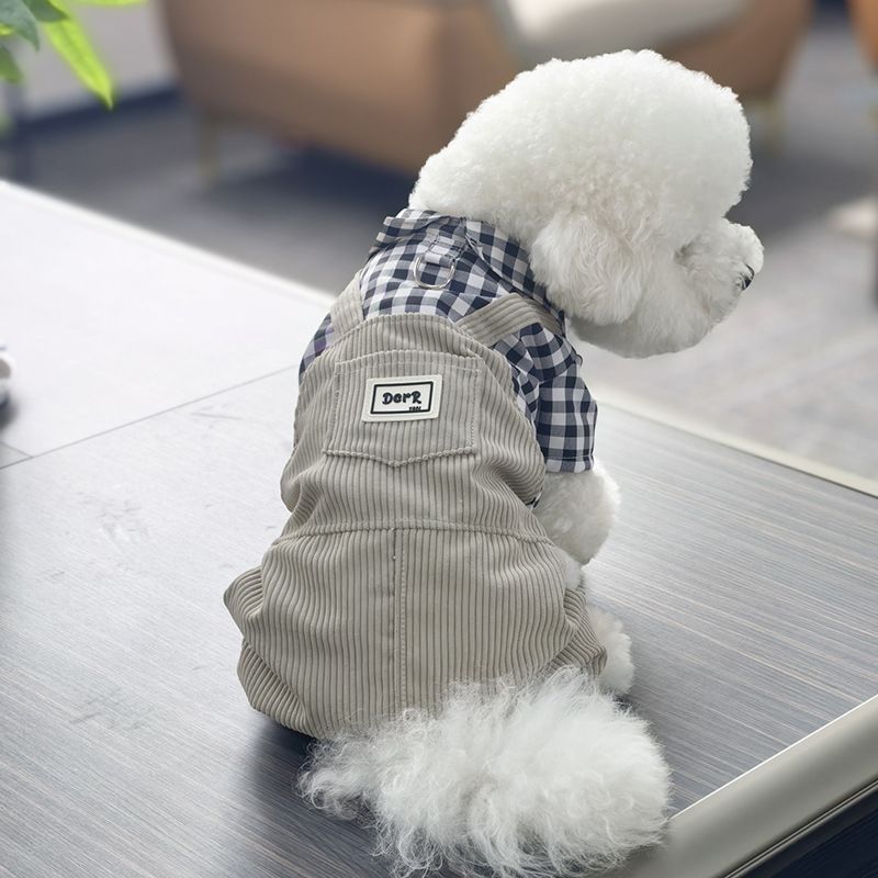 Thú Cưng Quần Áo Cho Chó Mùa Xuân Thu Mỏng Phong Cách Teddy Bichon Chó Nhỏ Dễ Thương Kẻ Sọc Áo Sơ Mi Corduroy Quần Áo Bốn Chân