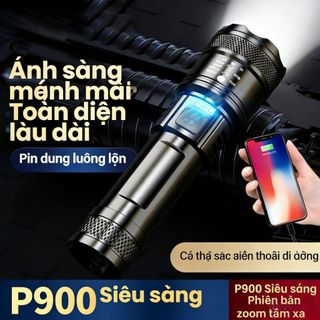 Đèn Pin LED Siêu Sáng, Chế Độ Zoom và Sạc Dự Phòng, Phù Hợp Cho Cắm Trại, Du Lịch và Thám Hiểm
