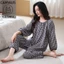 Shop Bộ Đồ Ngủ Nữ Có Miếng Lót Ngực Kẻ Sọc Cardigan Ba Phần Tư Tay Xuân Thu Loungewear Set Mỏng Dệt Cotton