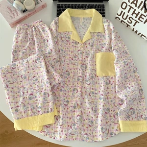 Trăm Phong Cách [Nhà Sản Xuất] Bộ Đồ Ngủ Nữ Xuân Thu Quần Dài Tay Hoạt Hình Mây Cotton Bé Gái Sinh Viên Quần Áo Nhà